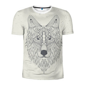 Мужская футболка 3D спортивная с принтом Волк-шаман , 100% полиэстер с улучшенными характеристиками | приталенный силуэт, круглая горловина, широкие плечи, сужается к линии бедра | wolf | волк | животные | узоры | шаман