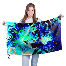 Флаг 3D с принтом Blue tiger , 100% полиэстер | плотность ткани — 95 г/м2, размер — 67 х 109 см. Принт наносится с одной стороны | blue tiger | counter strike | cs | game | go | игры