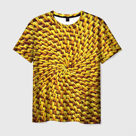 Мужская футболка 3D с принтом Плетение , 100% полиэфир | прямой крой, круглый вырез горловины, длина до линии бедер | желтый | текстуры