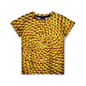 Детская футболка 3D с принтом Плетение , 100% гипоаллергенный полиэфир | прямой крой, круглый вырез горловины, длина до линии бедер, чуть спущенное плечо, ткань немного тянется | желтый | текстуры