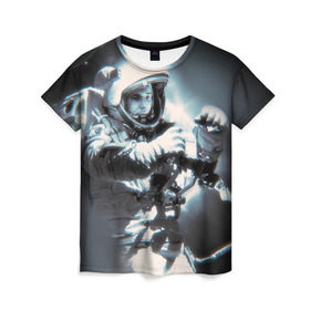 Женская футболка 3D с принтом Гагарин 5 , 100% полиэфир ( синтетическое хлопкоподобное полотно) | прямой крой, круглый вырез горловины, длина до линии бедер | 12 апреля | гагарин | день космонавтики | космонавт | космонавтика | космос | юра | юрий
