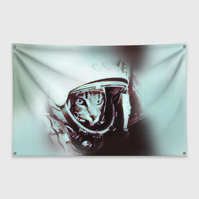 Флаг-баннер с принтом Котмонавт , 100% полиэстер | размер 67 х 109 см, плотность ткани — 95 г/м2; по краям флага есть четыре люверса для крепления | 12 апреля | гагарин | день космонавтики | космонавт | космонавтика | космос | юра | юрий