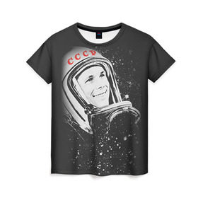 Женская футболка 3D с принтом Гагарин 6 , 100% полиэфир ( синтетическое хлопкоподобное полотно) | прямой крой, круглый вырез горловины, длина до линии бедер | 12 апреля | гагарин | день космонавтики | космонавт | космонавтика | космос | юра | юрий