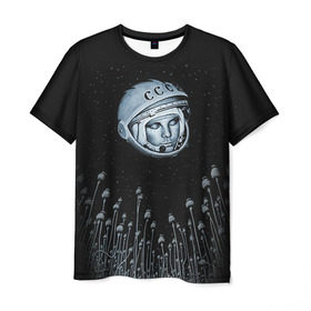 Мужская футболка 3D с принтом Гагарин 7 , 100% полиэфир | прямой крой, круглый вырез горловины, длина до линии бедер | Тематика изображения на принте: 12 апреля | гагарин | день космонавтики | космонавт | космонавтика | космос | юра | юрий