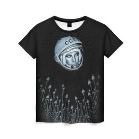 Женская футболка 3D с принтом Гагарин 7 , 100% полиэфир ( синтетическое хлопкоподобное полотно) | прямой крой, круглый вырез горловины, длина до линии бедер | 12 апреля | гагарин | день космонавтики | космонавт | космонавтика | космос | юра | юрий