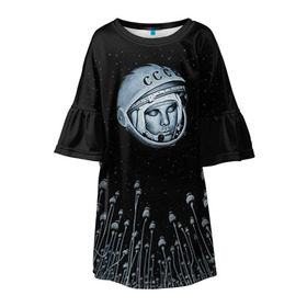 Детское платье 3D с принтом Гагарин 7 , 100% полиэстер | прямой силуэт, чуть расширенный к низу. Круглая горловина, на рукавах — воланы | 12 апреля | гагарин | день космонавтики | космонавт | космонавтика | космос | юра | юрий
