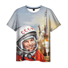 Мужская футболка 3D с принтом Гагарин 8 , 100% полиэфир | прямой крой, круглый вырез горловины, длина до линии бедер | 12 апреля | гагарин | день космонавтики | космонавт | космонавтика | космос | юра | юрий