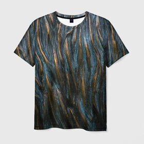 Мужская футболка 3D с принтом Золотистые волны , 100% полиэфир | прямой крой, круглый вырез горловины, длина до линии бедер | Тематика изображения на принте: волны | линии
