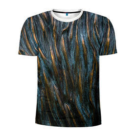 Мужская футболка 3D спортивная с принтом Золотистые волны , 100% полиэстер с улучшенными характеристиками | приталенный силуэт, круглая горловина, широкие плечи, сужается к линии бедра | Тематика изображения на принте: волны | линии