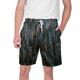 Мужские шорты 3D с принтом Золотистые волны ,  полиэстер 100% | прямой крой, два кармана без застежек по бокам. Мягкая трикотажная резинка на поясе, внутри которой широкие завязки. Длина чуть выше колен | волны | линии