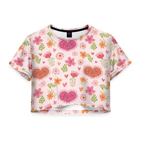 Женская футболка 3D укороченная с принтом День матери , 100% полиэстер | круглая горловина, длина футболки до линии талии, рукава с отворотами | деть матери | мама | праздники | родители