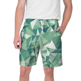 Мужские шорты 3D с принтом Зеленые полигоны ,  полиэстер 100% | прямой крой, два кармана без застежек по бокам. Мягкая трикотажная резинка на поясе, внутри которой широкие завязки. Длина чуть выше колен | линии | полигоны | ромбы | текстуры