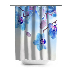 Штора 3D для ванной с принтом Голубая орхидея , 100% полиэстер | плотность материала — 100 г/м2. Стандартный размер — 146 см х 180 см. По верхнему краю — пластиковые люверсы для креплений. В комплекте 10 пластиковых колец | Тематика изображения на принте: голубая орхидея | красота | орхидеи | природа | цветок | цветочек | цветы