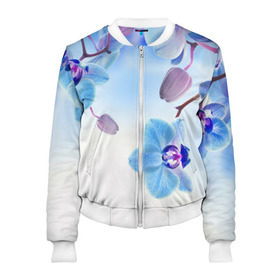 Женский бомбер 3D с принтом Голубая орхидея , 100% полиэстер | застегивается на молнию, по бокам два кармана без застежек, мягкие манжеты, по низу бомбера и на воротнике — эластичная резинка | Тематика изображения на принте: голубая орхидея | красота | орхидеи | природа | цветок | цветочек | цветы