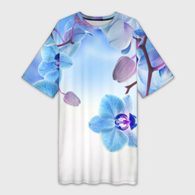 Платье-футболка 3D с принтом Голубая орхидея ,  |  | голубая орхидея | красота | орхидеи | природа | цветок | цветочек | цветы