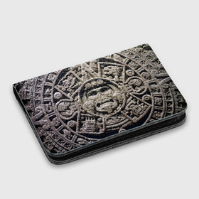 Картхолдер с принтом с принтом Календарь ацтеков , натуральная матовая кожа | размер 7,3 х 10 см; кардхолдер имеет 4 кармана для карт; | Тематика изображения на принте: ацтеки | история | календарь | круги