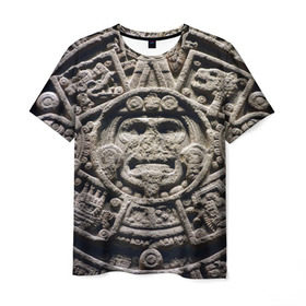 Мужская футболка 3D с принтом Календарь ацтеков , 100% полиэфир | прямой крой, круглый вырез горловины, длина до линии бедер | ацтеки | история | календарь | круги