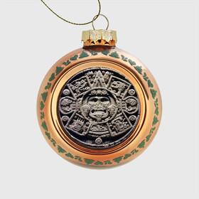 Стеклянный ёлочный шар с принтом Календарь ацтеков , Стекло | Диаметр: 80 мм | Тематика изображения на принте: ацтеки | история | календарь | круги