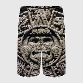 Детские спортивные шорты 3D с принтом Календарь ацтеков ,  100% полиэстер
 | пояс оформлен широкой мягкой резинкой, ткань тянется
 | Тематика изображения на принте: ацтеки | история | календарь | круги