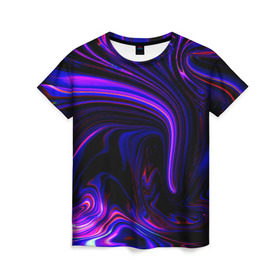 Женская футболка 3D с принтом Цветные разводы , 100% полиэфир ( синтетическое хлопкоподобное полотно) | прямой крой, круглый вырез горловины, длина до линии бедер | гранж | краска | разводы | цветные