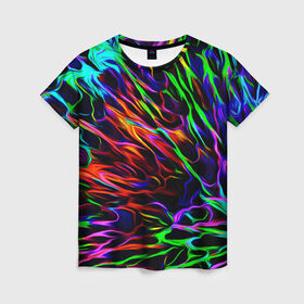 Женская футболка 3D с принтом Разноцветные разводы , 100% полиэфир ( синтетическое хлопкоподобное полотно) | прямой крой, круглый вырез горловины, длина до линии бедер | гранж | краска | разводы | цветные