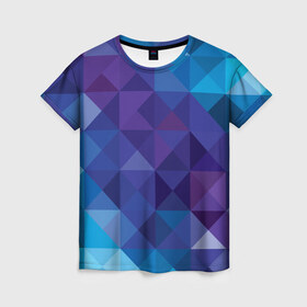Женская футболка 3D с принтом Абстракция , 100% полиэфир ( синтетическое хлопкоподобное полотно) | прямой крой, круглый вырез горловины, длина до линии бедер | квадраты | прикол | синий