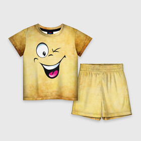 Детский костюм с шортами 3D с принтом Неисчерпаемый позитив ,  |  | Тематика изображения на принте: веселье | мордочка | неисчерпаемый позитив | позитив | прикол | рожица | смайл | смех | улыбка | умора | хорошее настроение | юмор