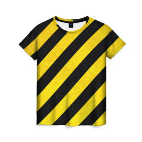 Женская футболка 3D с принтом Полоски , 100% полиэфир ( синтетическое хлопкоподобное полотно) | прямой крой, круглый вырез горловины, длина до линии бедер | абстракция | желтый | линии | полоски | черный