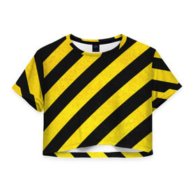 Женская футболка 3D укороченная с принтом Полоски , 100% полиэстер | круглая горловина, длина футболки до линии талии, рукава с отворотами | абстракция | желтый | линии | полоски | черный