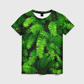 Женская футболка 3D с принтом Ёлка , 100% полиэфир ( синтетическое хлопкоподобное полотно) | прямой крой, круглый вырез горловины, длина до линии бедер | green | дерево | елка | зеленый | природа