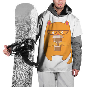 Накидка на куртку 3D с принтом Кот хипстер , 100% полиэстер |  | арт | иллюстрация | кот | кофе | кофемания | пончик | хипстер
