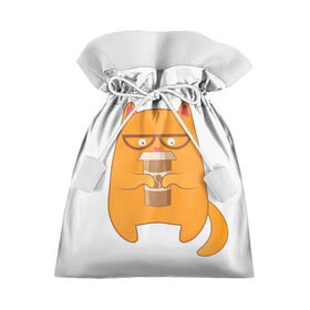Подарочный 3D мешок с принтом Кот хипстер , 100% полиэстер | Размер: 29*39 см | арт | иллюстрация | кот | кофе | кофемания | пончик | хипстер