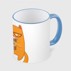 Кружка 3D с принтом Кот хипстер , керамика | ёмкость 330 мл | арт | иллюстрация | кот | кофе | кофемания | пончик | хипстер