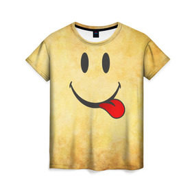 Женская футболка 3D с принтом Мы на позитиве (R) , 100% полиэфир ( синтетическое хлопкоподобное полотно) | прямой крой, круглый вырез горловины, длина до линии бедер | парная | позитив | рожица | смайл | улыбка | язык