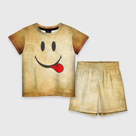 Детский костюм с шортами 3D с принтом Мы на позитиве (R) ,  |  | Тематика изображения на принте: парная | позитив | рожица | смайл | улыбка | язык