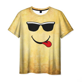 Мужская футболка 3D с принтом Смайл в очках (L) , 100% полиэфир | прямой крой, круглый вырез горловины, длина до линии бедер | Тематика изображения на принте: веселье | мордочка | очки | парная | позитив | прикол | рожица | смайл | смайл в очках | смех | улыбка | умора | хорошее настроение | юмор | язык