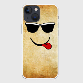 Чехол для iPhone 13 mini с принтом Смайл в очках (L) ,  |  | Тематика изображения на принте: веселье | мордочка | очки | парная | позитив | прикол | рожица | смайл | смайл в очках | смех | улыбка | умора | хорошее настроение | юмор | язык