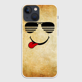 Чехол для iPhone 13 mini с принтом Смайл в очках (R) ,  |  | Тематика изображения на принте: веселье | мордочка | очки | парная | позитив | прикол | рожица | смайл | смайл в очках | смех | улыбка | умора | хорошее настроение | юмор | язык