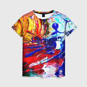 Женская футболка 3D с принтом Краска , 100% полиэфир ( синтетическое хлопкоподобное полотно) | прямой крой, круглый вырез горловины, длина до линии бедер | абстракция красок | гранж | краска | разводы | текстуры | цветные