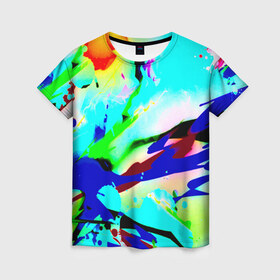 Женская футболка 3D с принтом Цветные краски , 100% полиэфир ( синтетическое хлопкоподобное полотно) | прямой крой, круглый вырез горловины, длина до линии бедер | абстракция красок | гранж | краска | разводы | текстуры | цветные