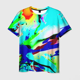 Мужская футболка 3D с принтом Цветные краски , 100% полиэфир | прямой крой, круглый вырез горловины, длина до линии бедер | абстракция красок | гранж | краска | разводы | текстуры | цветные