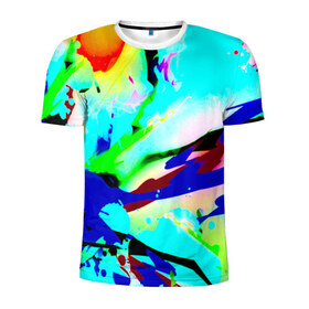 Мужская футболка 3D спортивная с принтом Цветные краски , 100% полиэстер с улучшенными характеристиками | приталенный силуэт, круглая горловина, широкие плечи, сужается к линии бедра | Тематика изображения на принте: абстракция красок | гранж | краска | разводы | текстуры | цветные