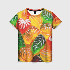 Женская футболка 3D с принтом Желе , 100% полиэфир ( синтетическое хлопкоподобное полотно) | прямой крой, круглый вырез горловины, длина до линии бедер | candy | еда | конфеты | мармелад | сладкое