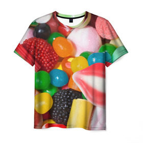 Мужская футболка 3D с принтом Сладости , 100% полиэфир | прямой крой, круглый вырез горловины, длина до линии бедер | candy | еда | конфеты | мармелад | сладкое