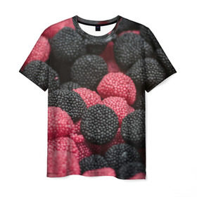Мужская футболка 3D с принтом Ягодки , 100% полиэфир | прямой крой, круглый вырез горловины, длина до линии бедер | candy | vegan | веган | вегетарианство | еда | конфеты | мармелад | сладкое