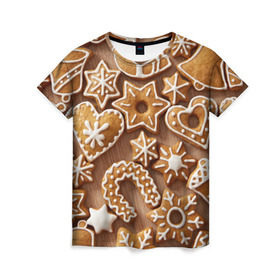 Женская футболка 3D с принтом печенье , 100% полиэфир ( синтетическое хлопкоподобное полотно) | прямой крой, круглый вырез горловины, длина до линии бедер | christmas | cookies | decoration | merry | xmas | выпечка | глазурь | новый год | рождество | сладко