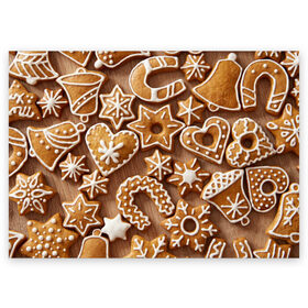 Поздравительная открытка с принтом печенье , 100% бумага | плотность бумаги 280 г/м2, матовая, на обратной стороне линовка и место для марки
 | christmas | cookies | decoration | merry | xmas | выпечка | глазурь | новый год | рождество | сладко