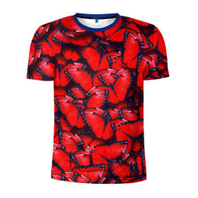 Мужская футболка 3D спортивная с принтом Бабочки , 100% полиэстер с улучшенными характеристиками | приталенный силуэт, круглая горловина, широкие плечи, сужается к линии бедра | красная