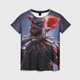Женская футболка 3D с принтом Злобный клоун , 100% полиэфир ( синтетическое хлопкоподобное полотно) | прямой крой, круглый вырез горловины, длина до линии бедер | зло | клоун | красная | кровь | ужас