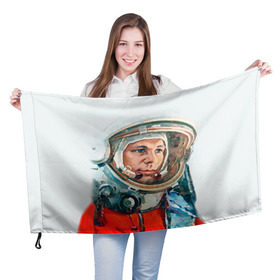 Флаг 3D с принтом Гагарин , 100% полиэстер | плотность ткани — 95 г/м2, размер — 67 х 109 см. Принт наносится с одной стороны | space | гагарин | космос | россия